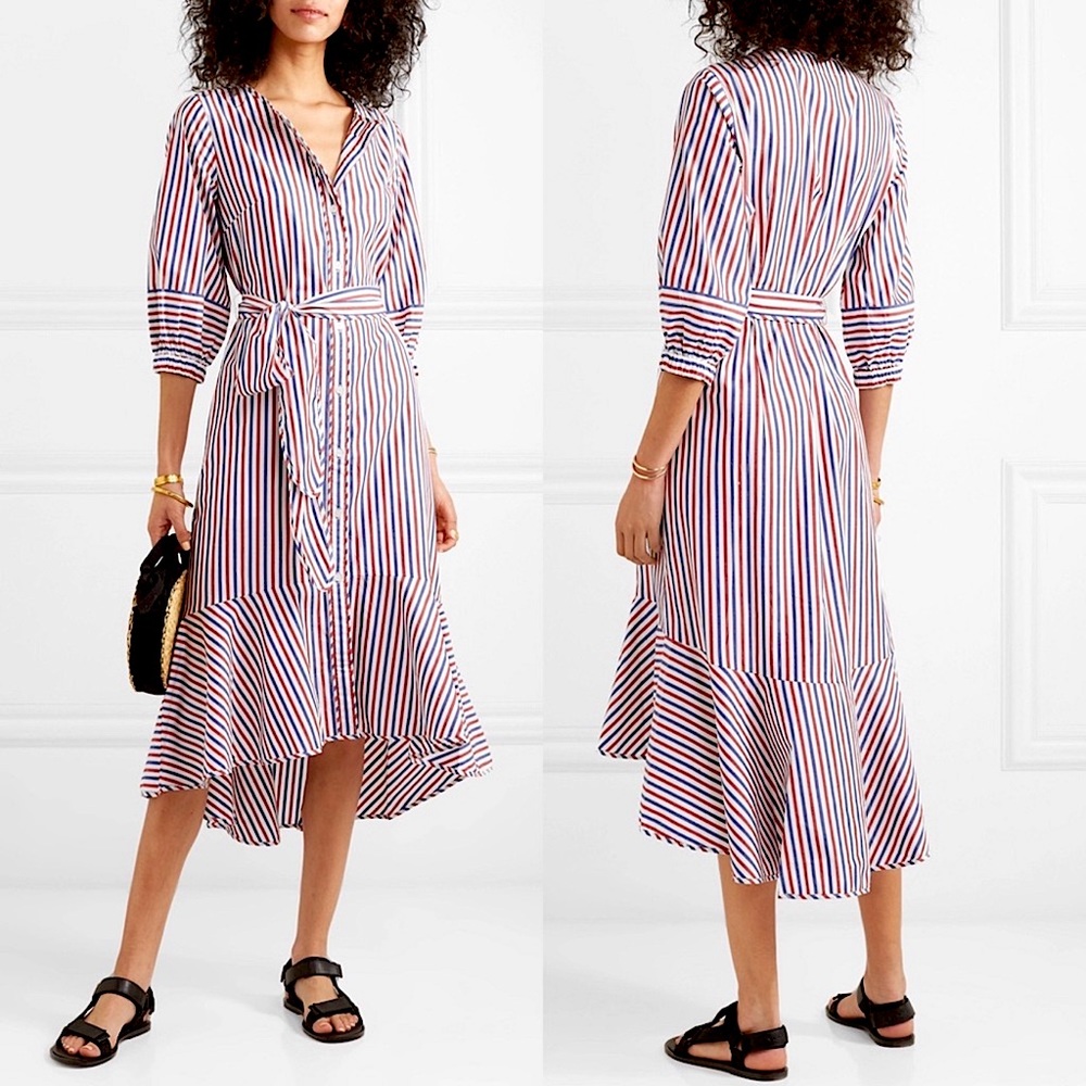 J. Crew Gabriola Ruffled Striped Cotton Shirt Midi Dress Spring Event 10
